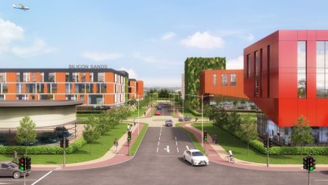 An artists impression of how the Silicon Sands data centre campus off Squires Gate Lane could look 1200x828