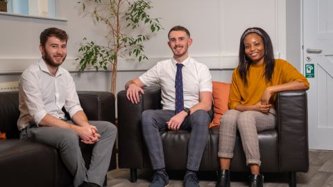 React engineering consultants from left Tom Murphy Tom Maguire and Maryam Olubodun who all took different routes from education to start their careers with the company