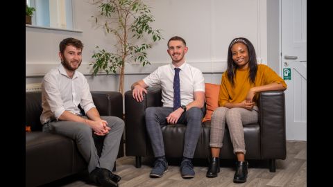 React engineering consultants from left Tom Murphy Tom Maguire and Maryam Olubodun who all took different routes from education to start their careers with the company