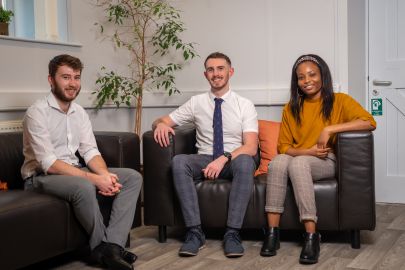 React engineering consultants from left Tom Murphy Tom Maguire and Maryam Olubodun who all took different routes from education to start their careers with the company