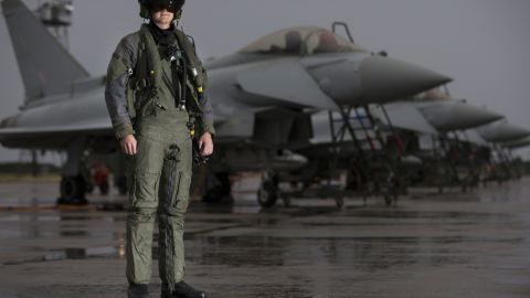 20160928 a pilot from 6 Squadron RAF Losseimouth in front of a line of Typhoon aircraft in full flying attire Crown Copyright MOD 2016 1200x828