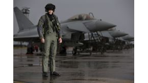 20160928 a pilot from 6 Squadron RAF Losseimouth in front of a line of Typhoon aircraft in full flying attire Crown Copyright MOD 2016 1200x828